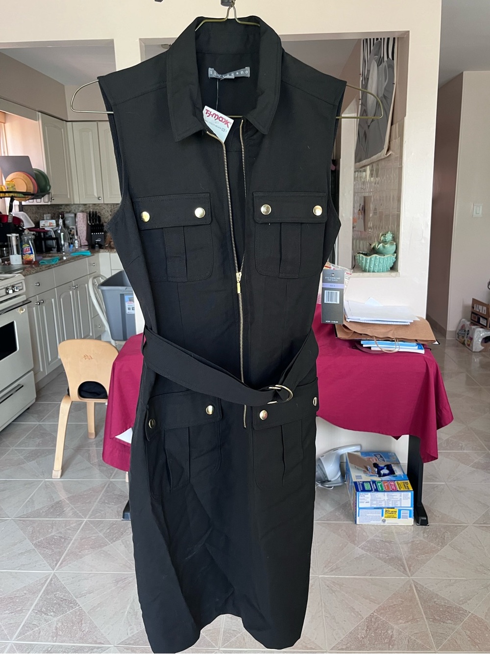 Shargano size 6 black dress with gold hardware